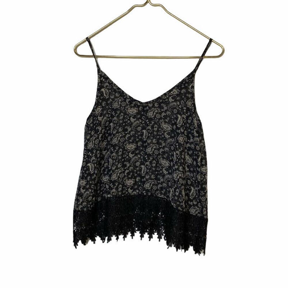 Love Culture women’s Black Paisley Crochet top size Small Spaghetti Strap